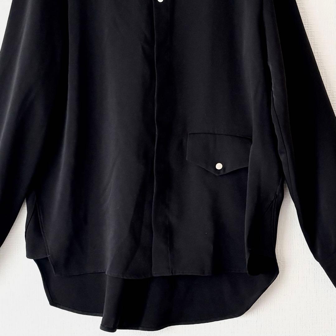 【CULLNI】襟ストライプシャツ　ブラックシャツ　 シャツ　サイズ1