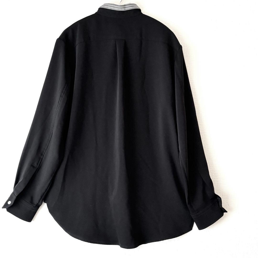 【CULLNI】襟ストライプシャツ　ブラックシャツ　 シャツ　サイズ1