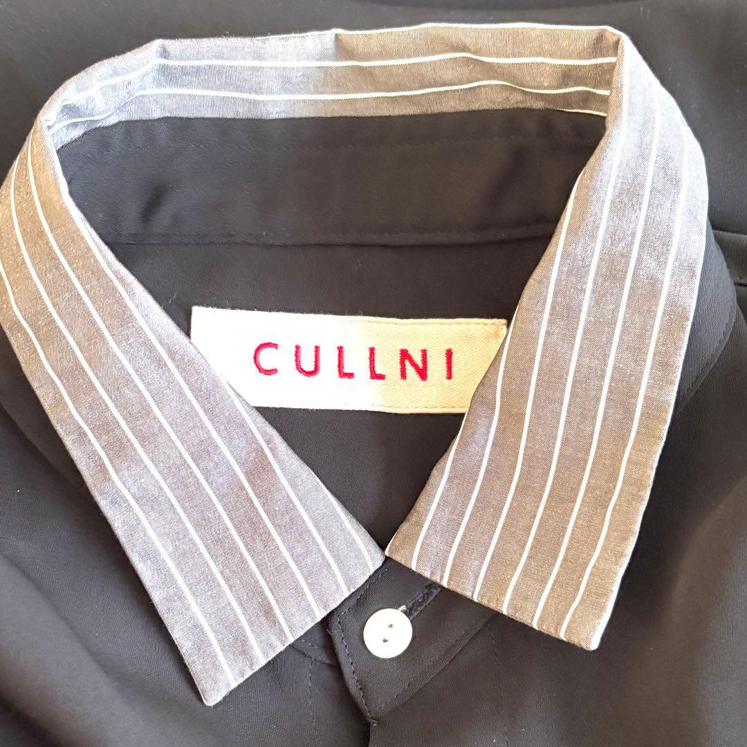 【CULLNI】襟ストライプシャツ　ブラックシャツ　 シャツ　サイズ1