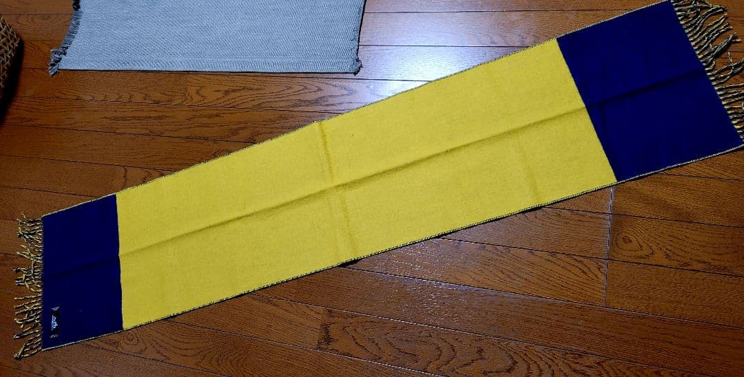 HERMES カシミア100マフラー イエロー ネイビーエルメス