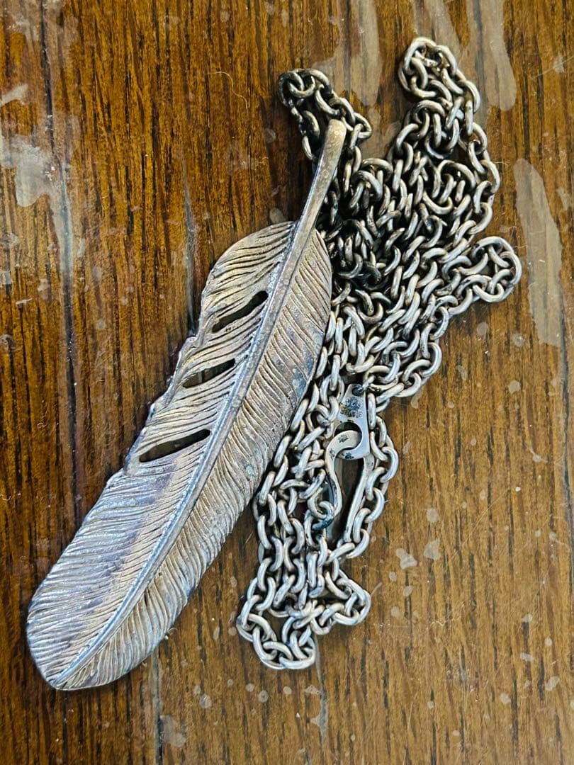 SV925◾︎特大フェザーネックレス◾︎あずきチェーン50cm◾︎刻印入り