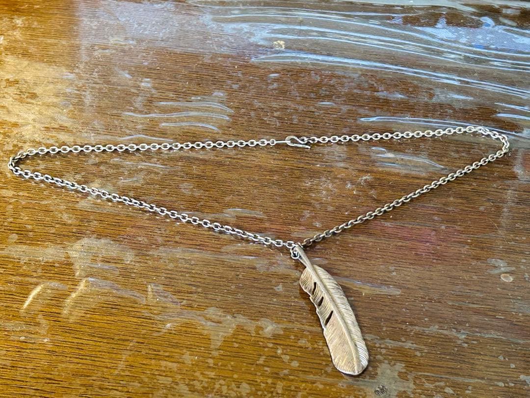 SV925◾︎特大フェザーネックレス◾︎あずきチェーン50cm◾︎刻印入り
