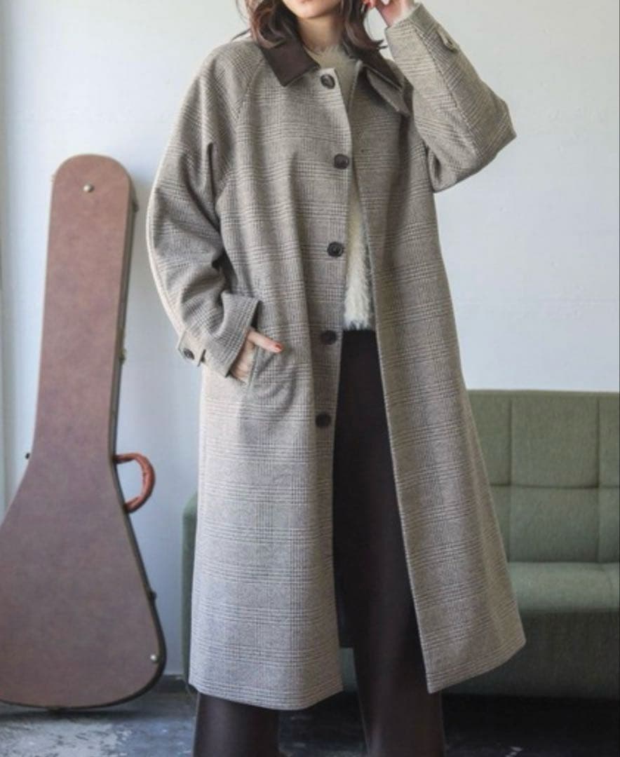 美品 ニコアンド ウーリーテックステンロングコート ロング丈 グレー ブラウンM