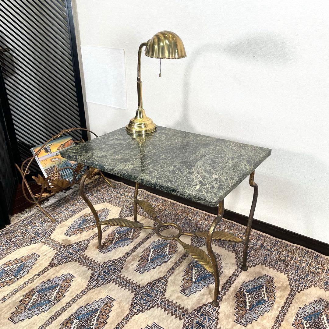 マーブルトップ ヴィンテージ サイドテーブル リーフ アイアン 大理石 天然石