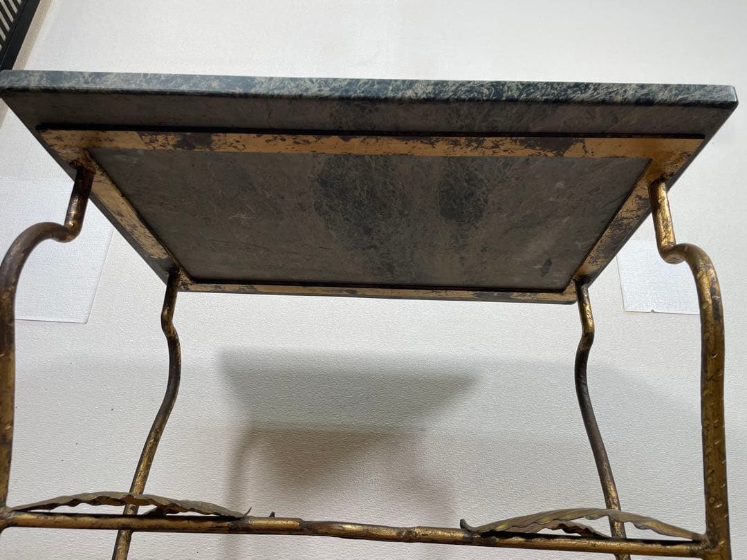 マーブルトップ ヴィンテージ サイドテーブル リーフ アイアン 大理石 天然石