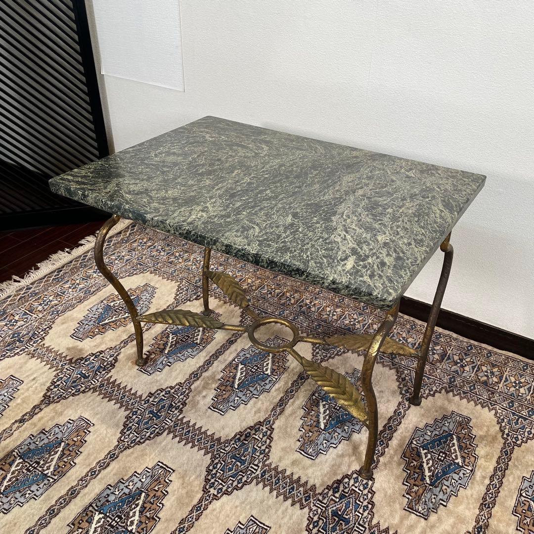 マーブルトップ ヴィンテージ サイドテーブル リーフ アイアン 大理石 天然石