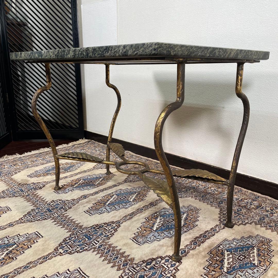 マーブルトップ ヴィンテージ サイドテーブル リーフ アイアン 大理石 天然石