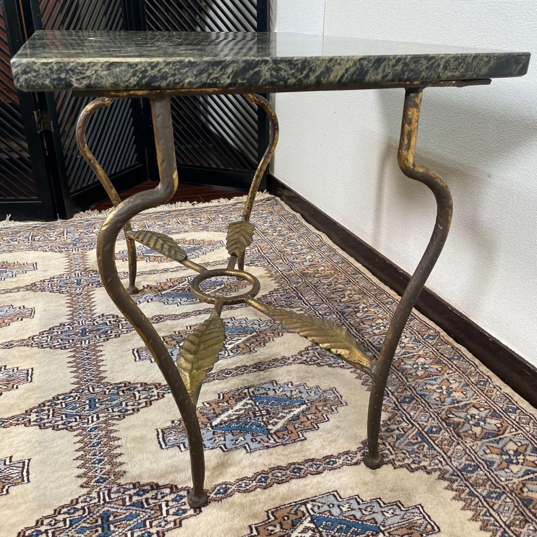 マーブルトップ ヴィンテージ サイドテーブル リーフ アイアン 大理石 天然石