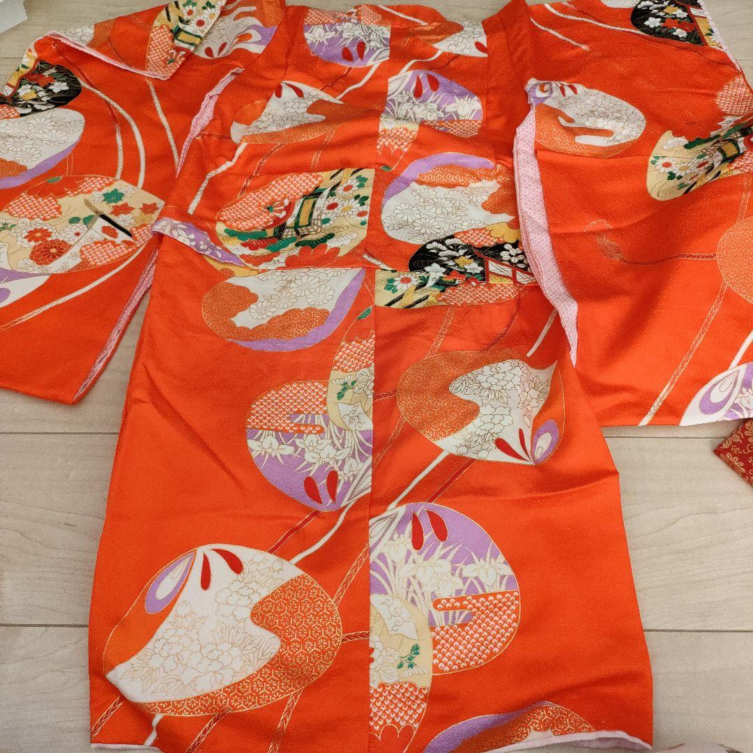 アンティーク3歳児用　七五三着物　オレンジ系