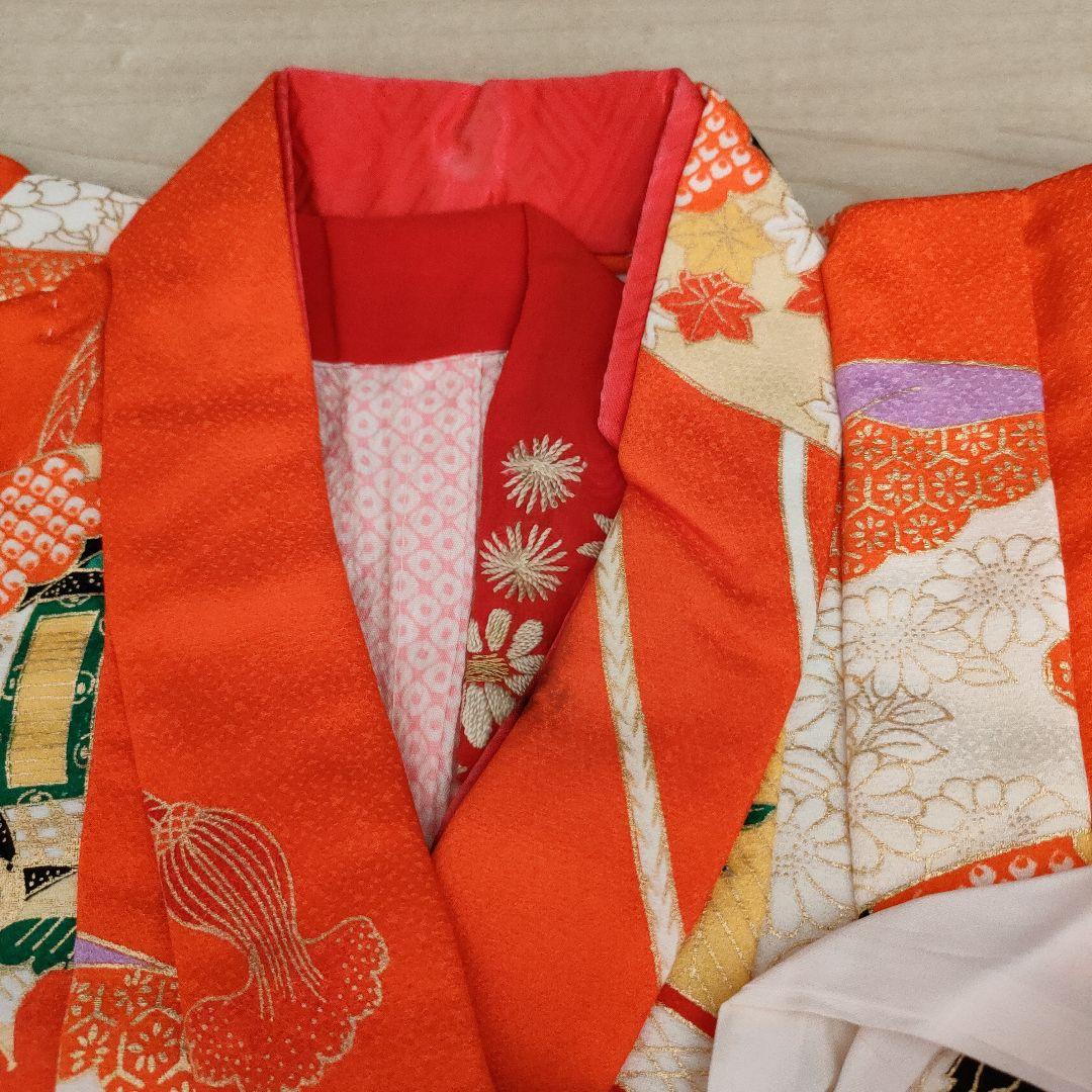 アンティーク3歳児用　七五三着物　オレンジ系