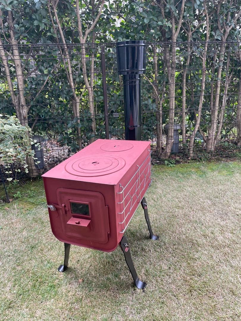 新保製作所　カラー角型窓付きガード付薪ストーブ／ホーロー煙突／バッグ　セット