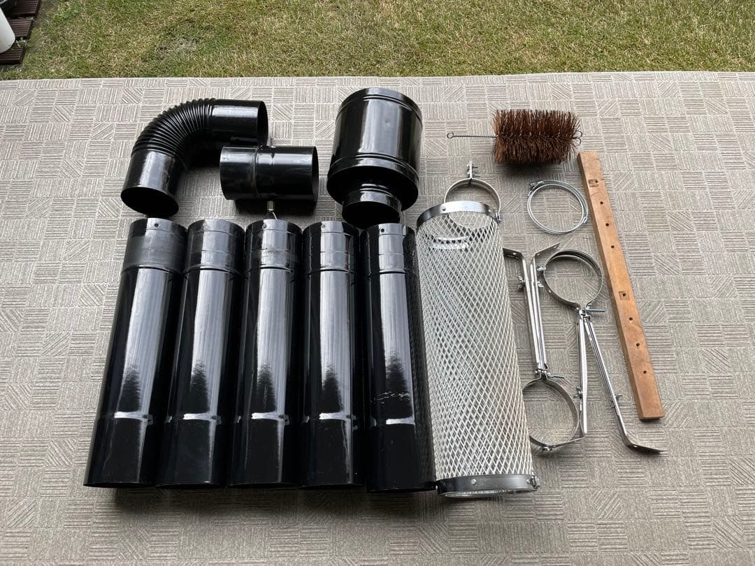 新保製作所　カラー角型窓付きガード付薪ストーブ／ホーロー煙突／バッグ　セット