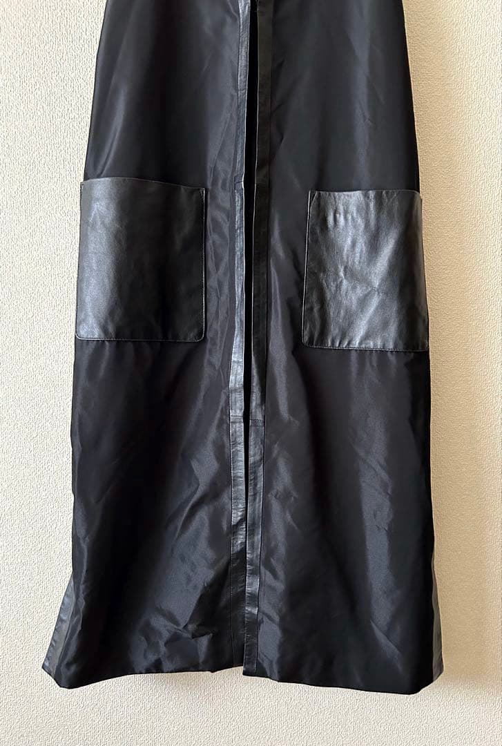 希少✨ヴィンテージ ロングジレ　ラムレザー　羊革　切り替えジレ　黒　一点物