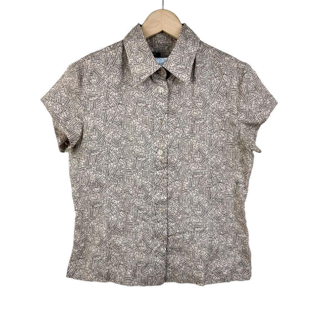 サイズ38★CHANEL★ロゴ総柄シャツ 半袖 ブラウス ヴィンテージ 2671