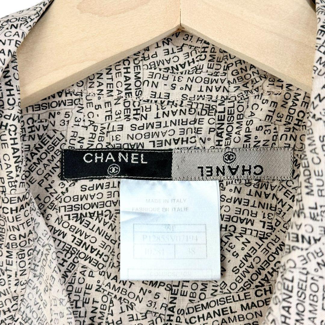サイズ38★CHANEL★ロゴ総柄シャツ 半袖 ブラウス ヴィンテージ 2671