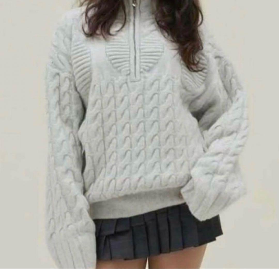 トップス andmary Heart loose knit gray