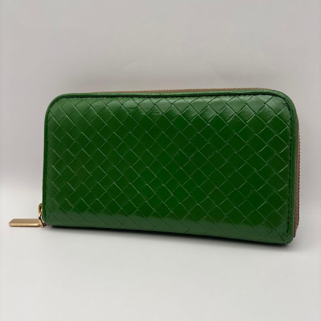 ①◆正規品◆ボッティガヴェネタイントレチャート ラウンドファスナー長財布