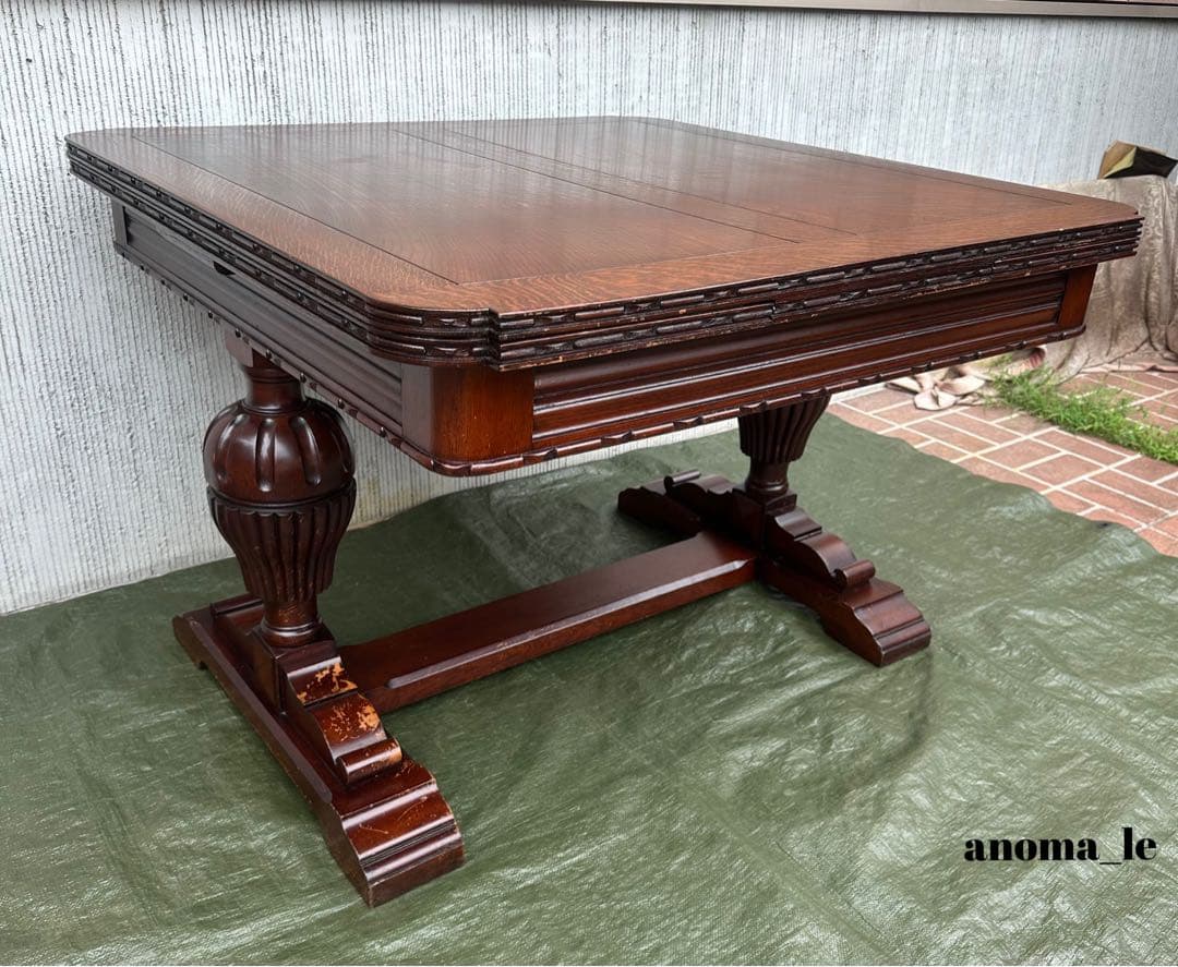 【ダイニングテーブル】ブルボーズレッグ　ドローリーフテーブル　伸長式