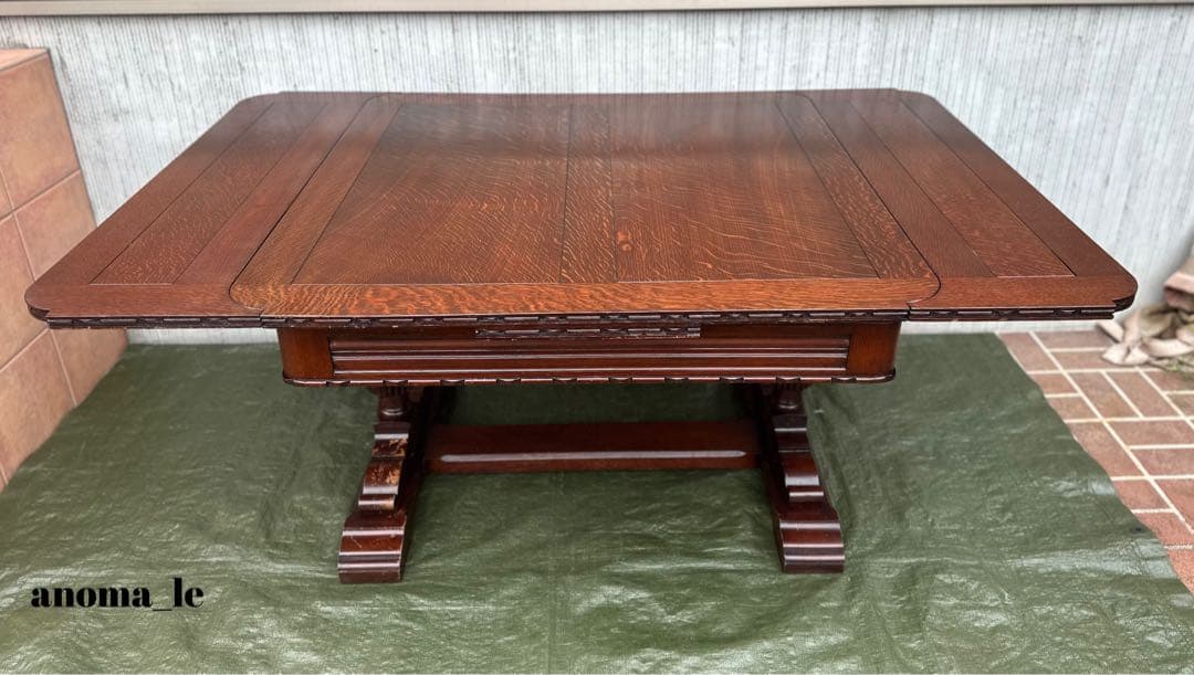 【ダイニングテーブル】ブルボーズレッグ　ドローリーフテーブル　伸長式