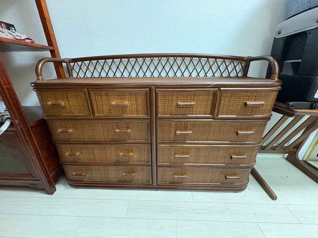 昭和レトロ ラタンチェスト サイドボード サイドチェスト 4段10杯 古家具