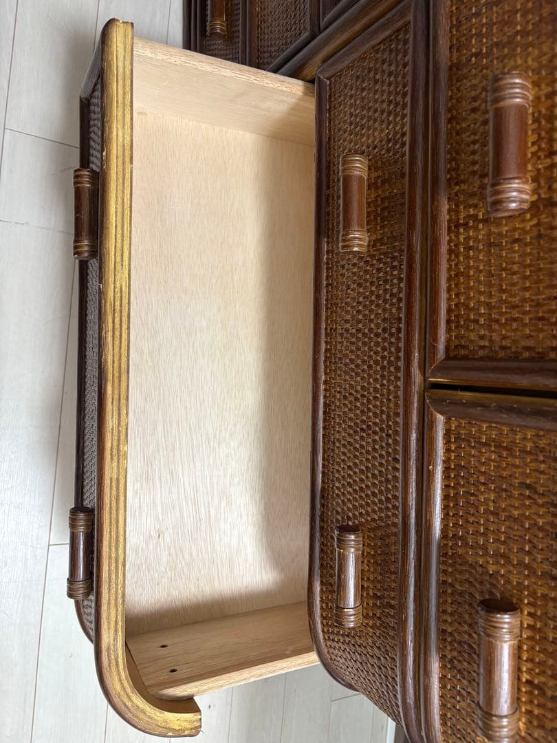 昭和レトロ ラタンチェスト サイドボード サイドチェスト 4段10杯 古家具