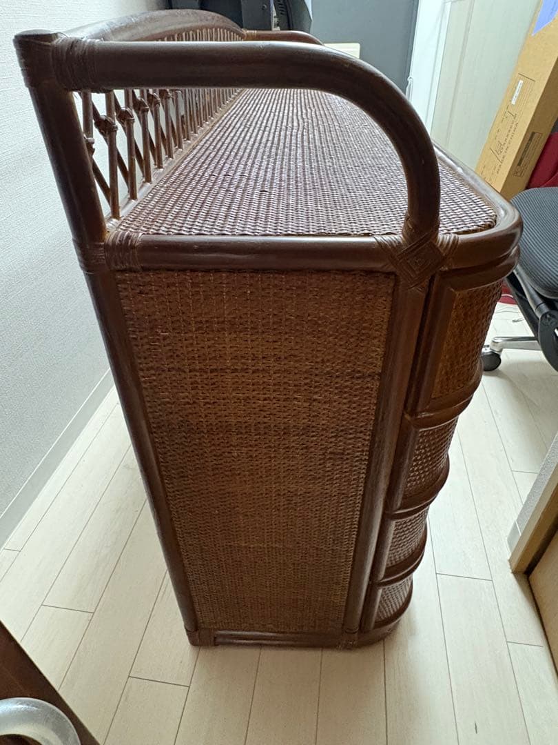 昭和レトロ ラタンチェスト サイドボード サイドチェスト 4段10杯 古家具