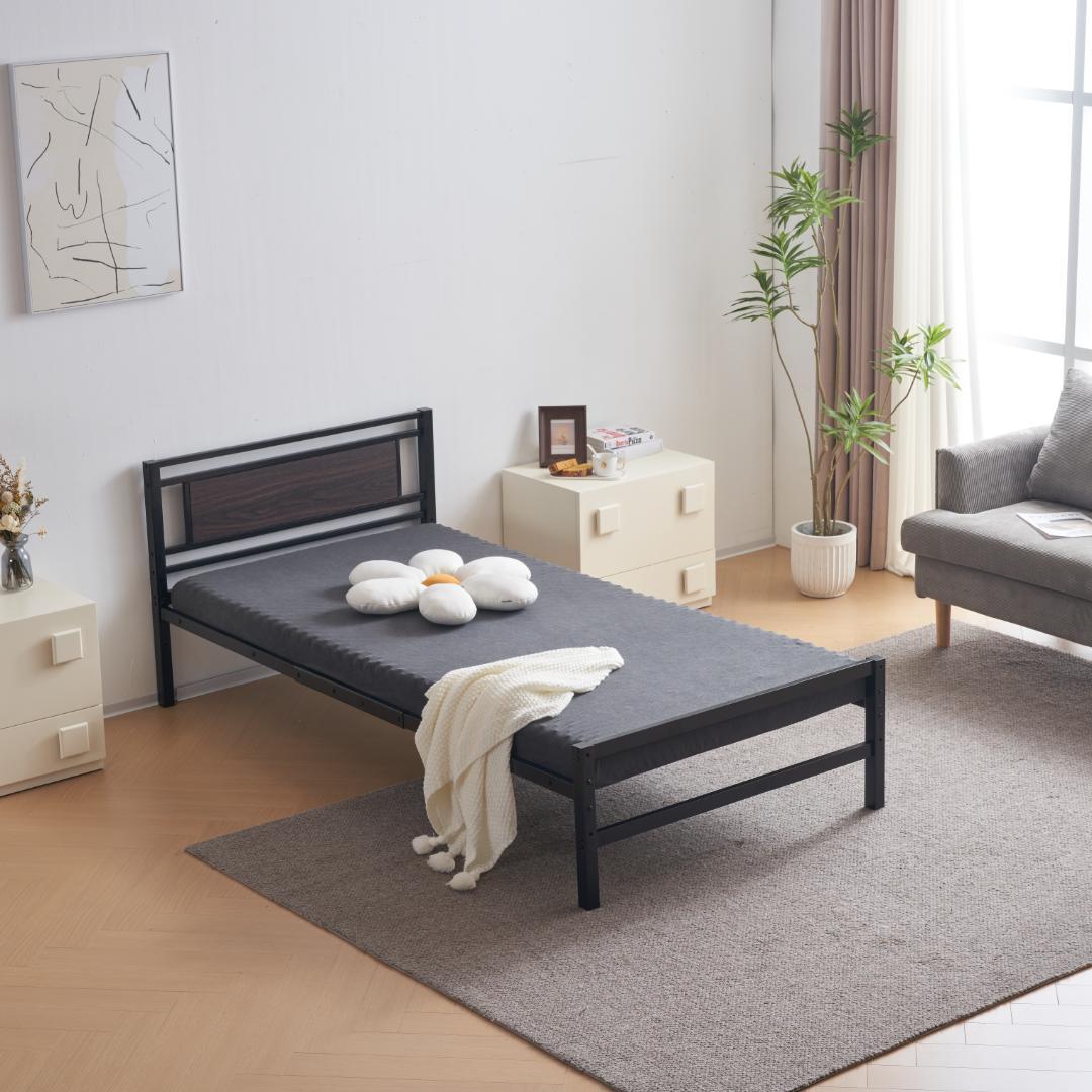 【ブラック】パイプベッド シングル ベッド 宮 三段階高さ調整可 スチール 耐震