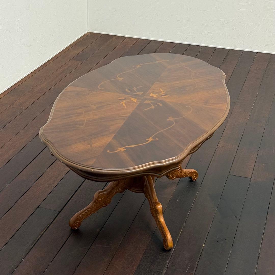 H110K29 イタリア製 象嵌細工 猫脚 センターテーブル