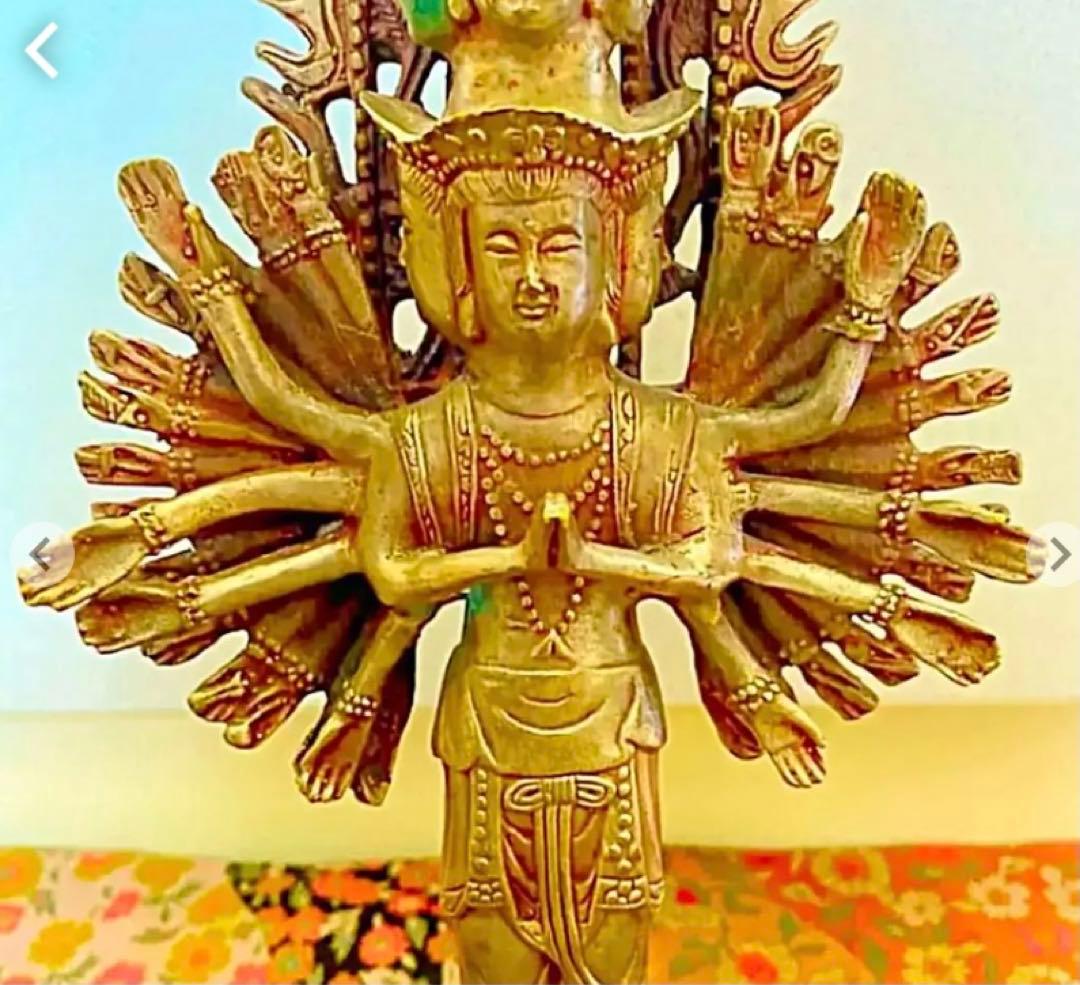 金運爆上げ　人生変わります！縦入り明朝時代縦35cm 純銅製千手観音様