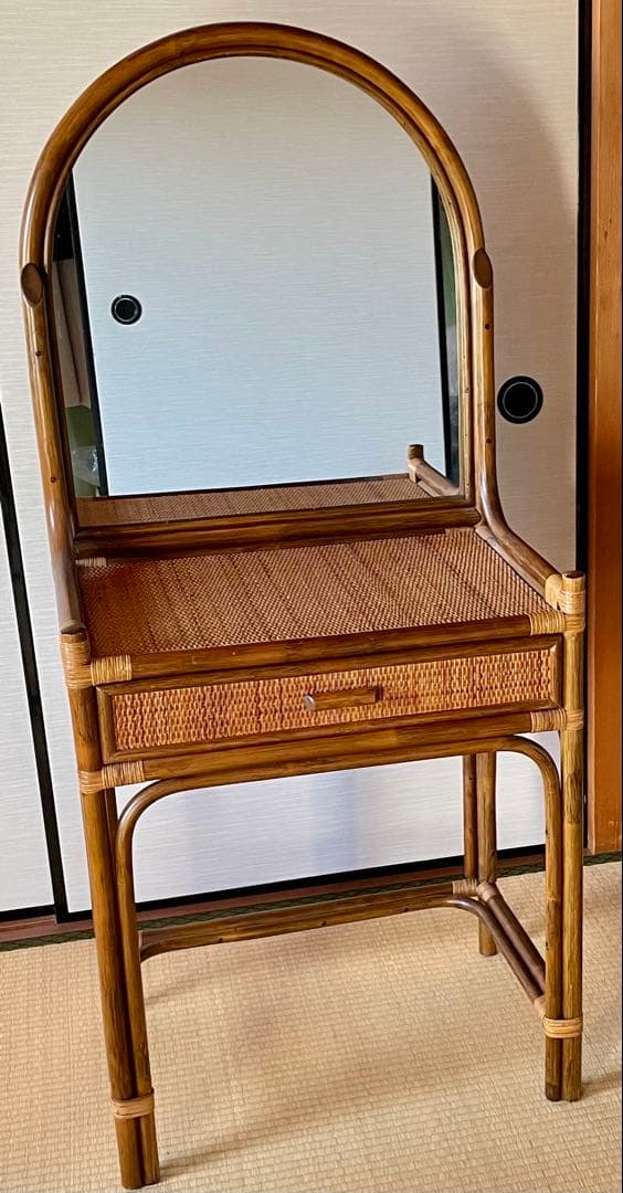 ラタン　鏡台　籐家具　レトロ　アンティーク