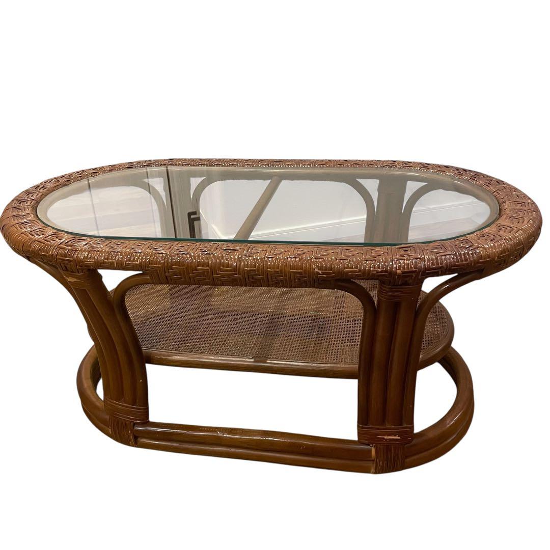ラタン 藤　ガラステーブル　 アンティーク