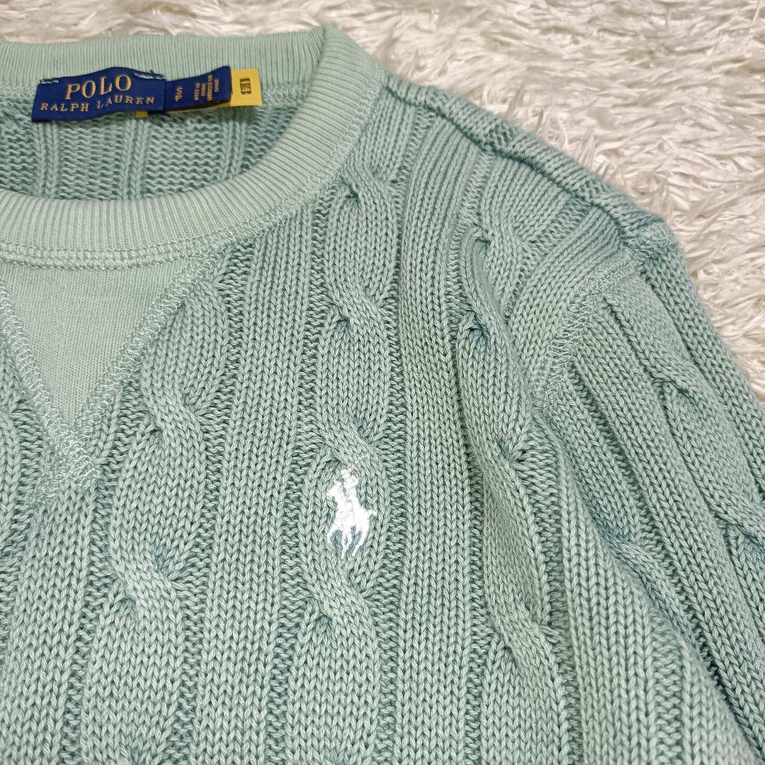 【希少カラー】ラルフローレン コットンケーブルニット 色落ち加工 くすみグリーン