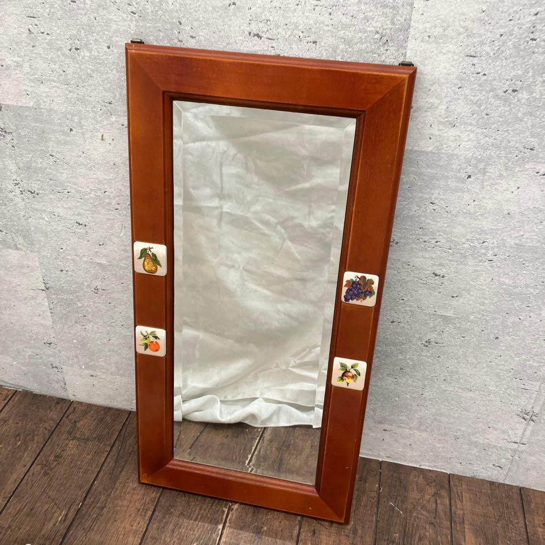 北欧レトロ タイル張り 果物 フルーツ 木製壁掛け鏡 ウォールミラー