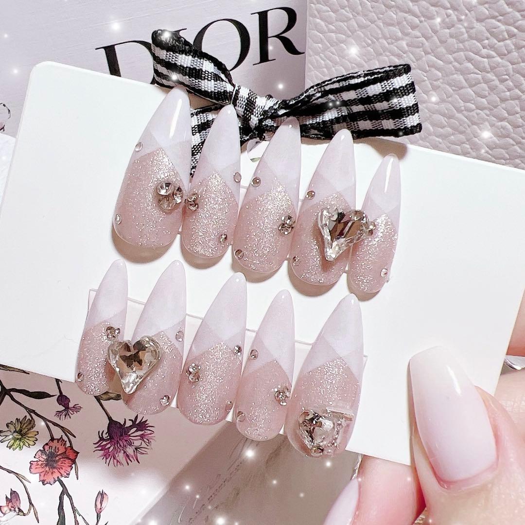 ネイルチップ 量産型 韓国 マグネット フレンチ ワンホン シンプル ちゅるん