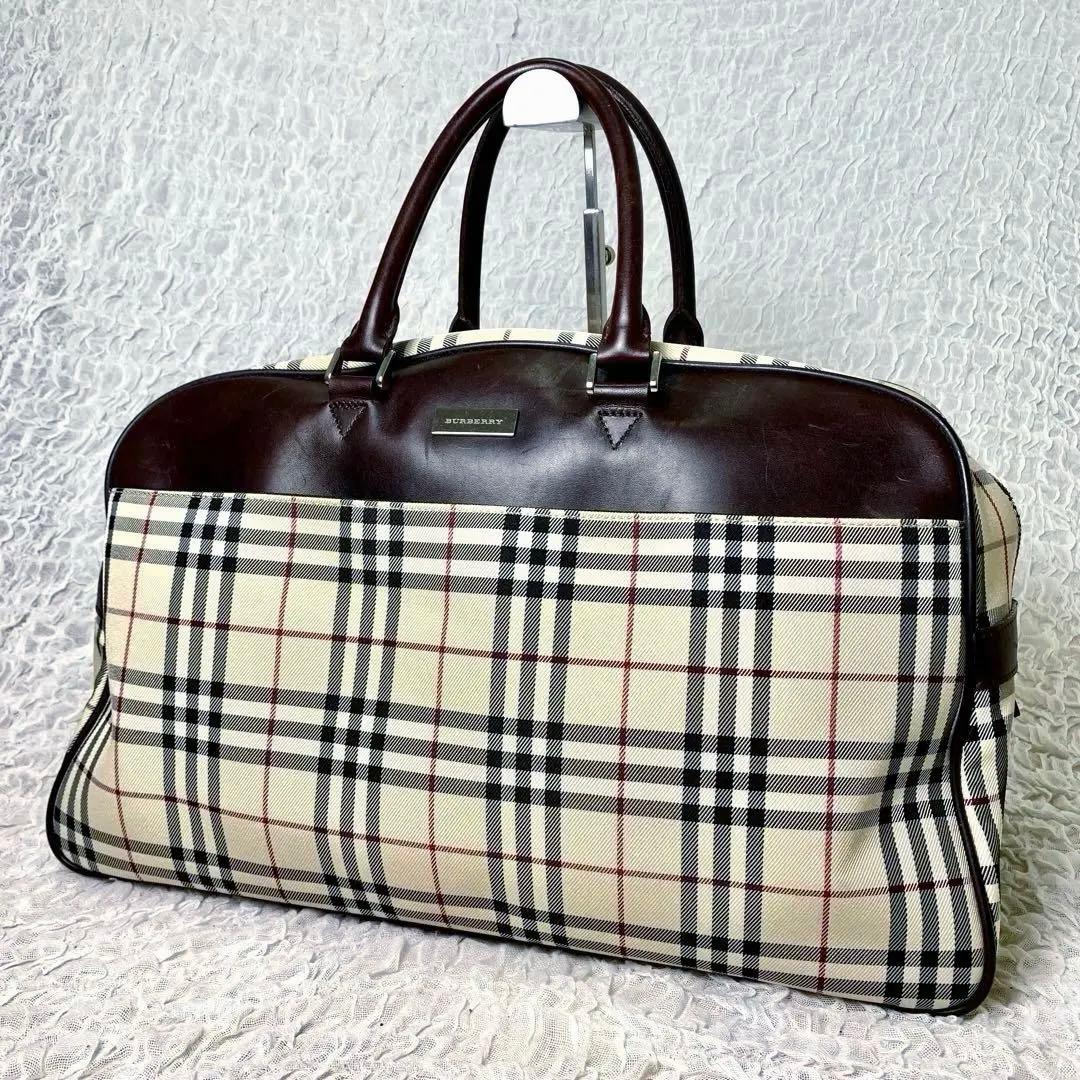 【極美品】BURBERRY ノバチェック　ボストンバッグ　ロゴプレート