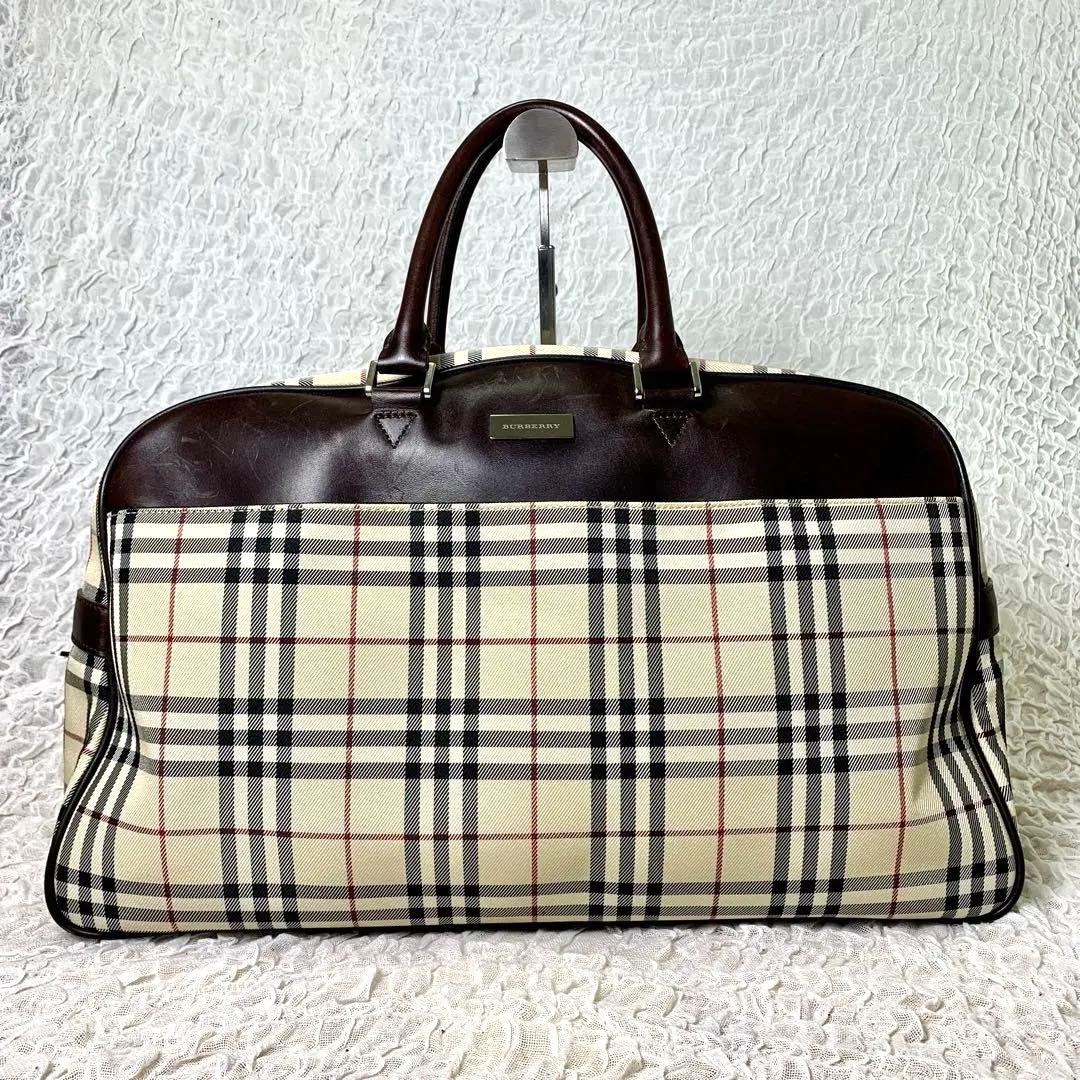【極美品】BURBERRY ノバチェック　ボストンバッグ　ロゴプレート