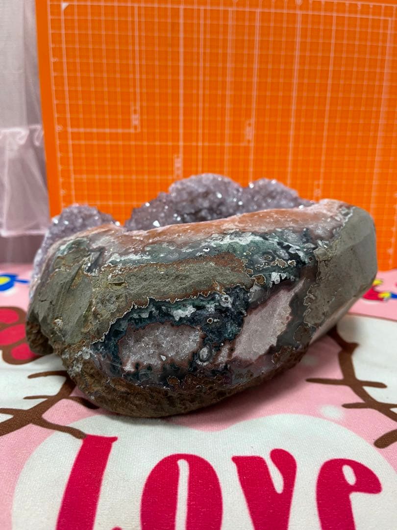 原石 天然石　浄化　ウルグアイ産アメジスト 紫水晶クラスター　ブラックトルマリン