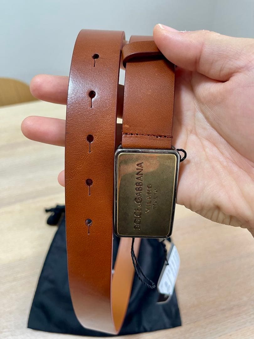 未使用品 タグ付きDolce & Gabbana ブラウン レザーベルト90cm