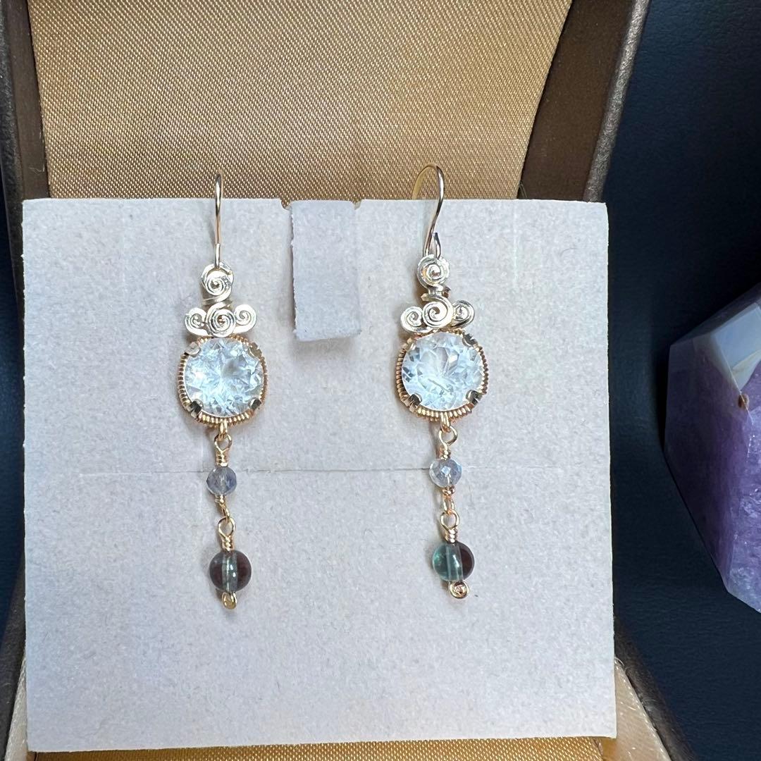 【for マリエモーン様】リビアングラスイヤリング・ホワイトサファイアペントプ