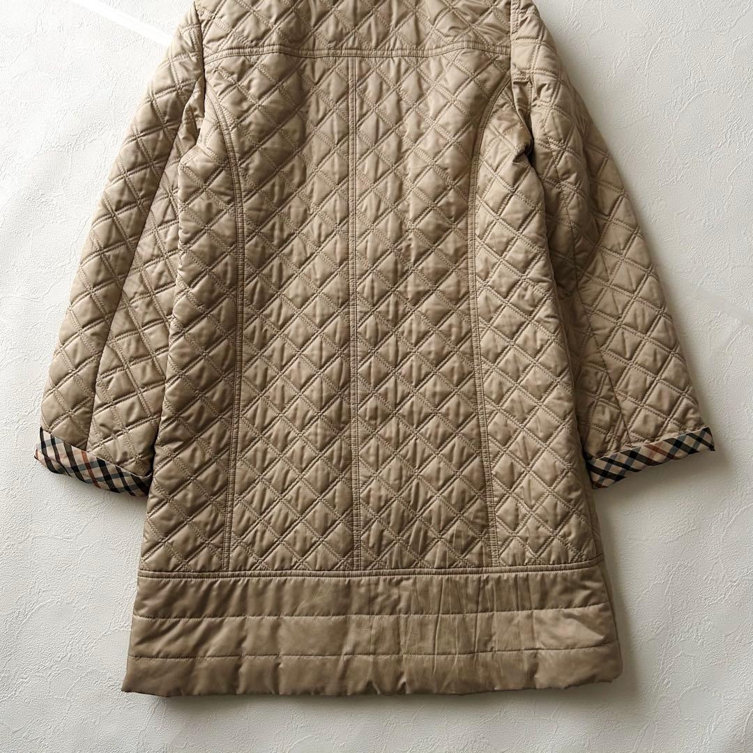 2925Z 美品 ダックス キルティングロングコート フード 2way ベージュ