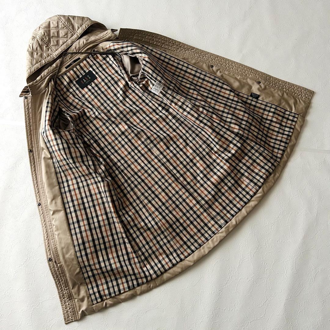 2925Z 美品 ダックス キルティングロングコート フード 2way ベージュ