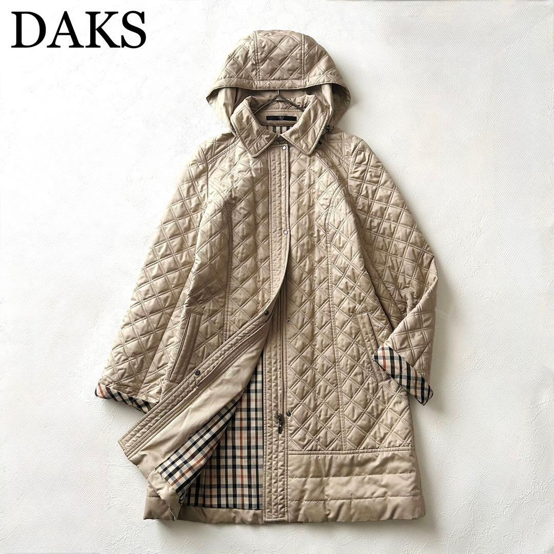 2925Z 美品 ダックス キルティングロングコート フード 2way ベージュ