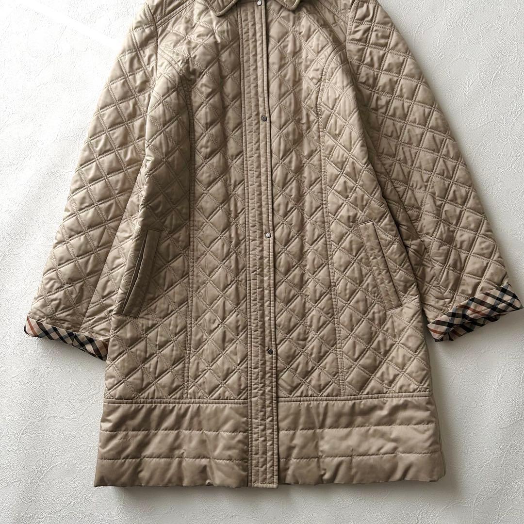 2925Z 美品 ダックス キルティングロングコート フード 2way ベージュ