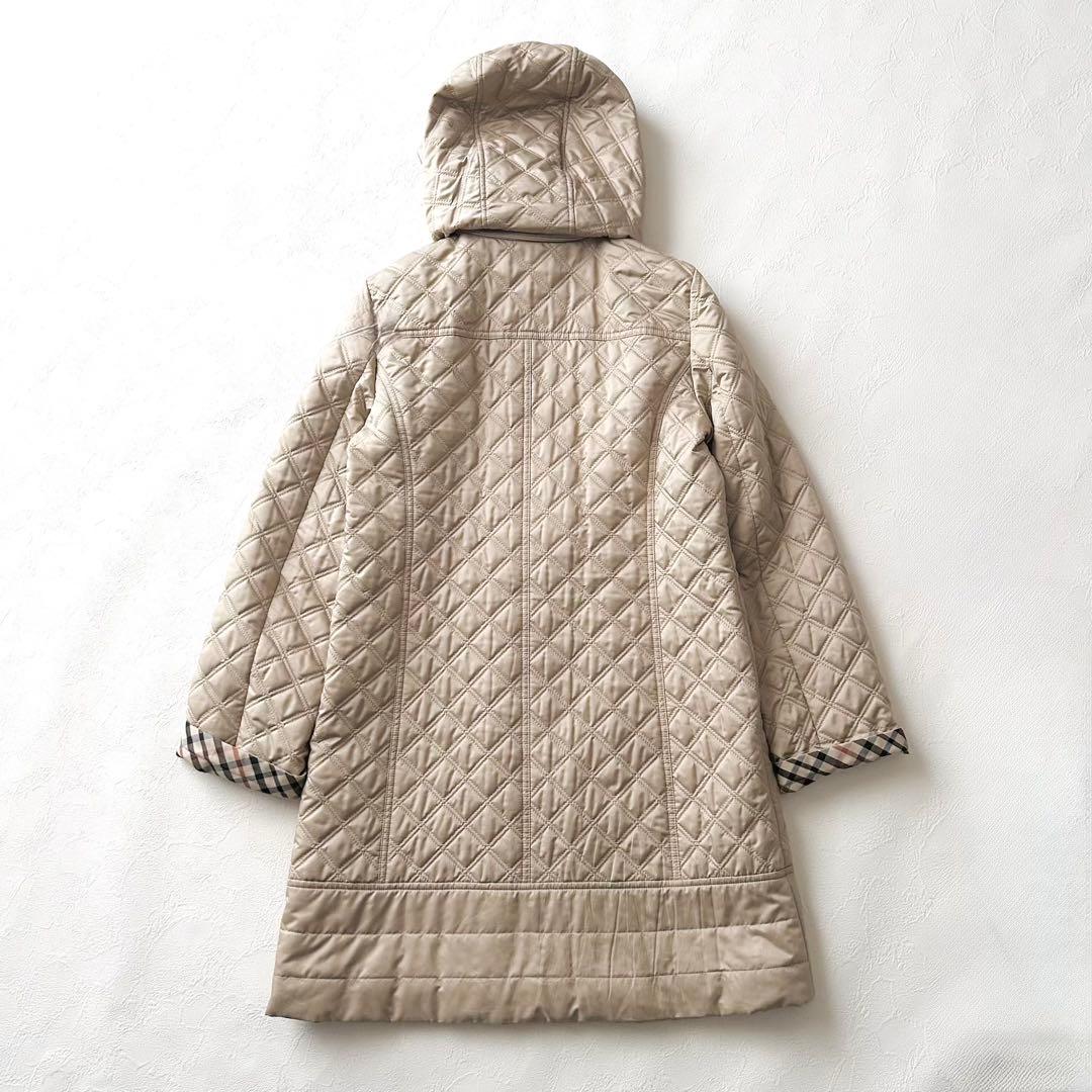 2925Z 美品 ダックス キルティングロングコート フード 2way ベージュ