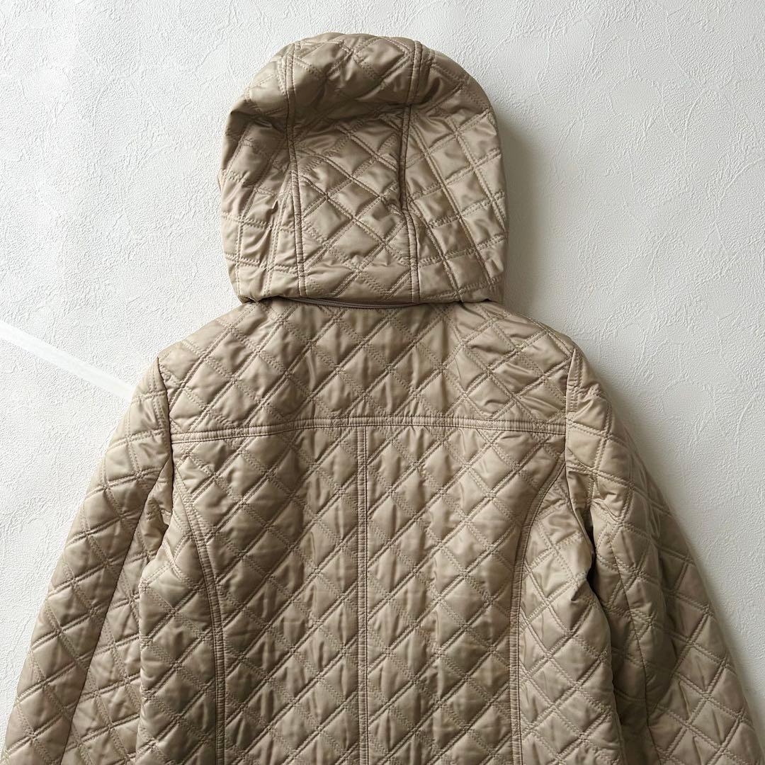 2925Z 美品 ダックス キルティングロングコート フード 2way ベージュ