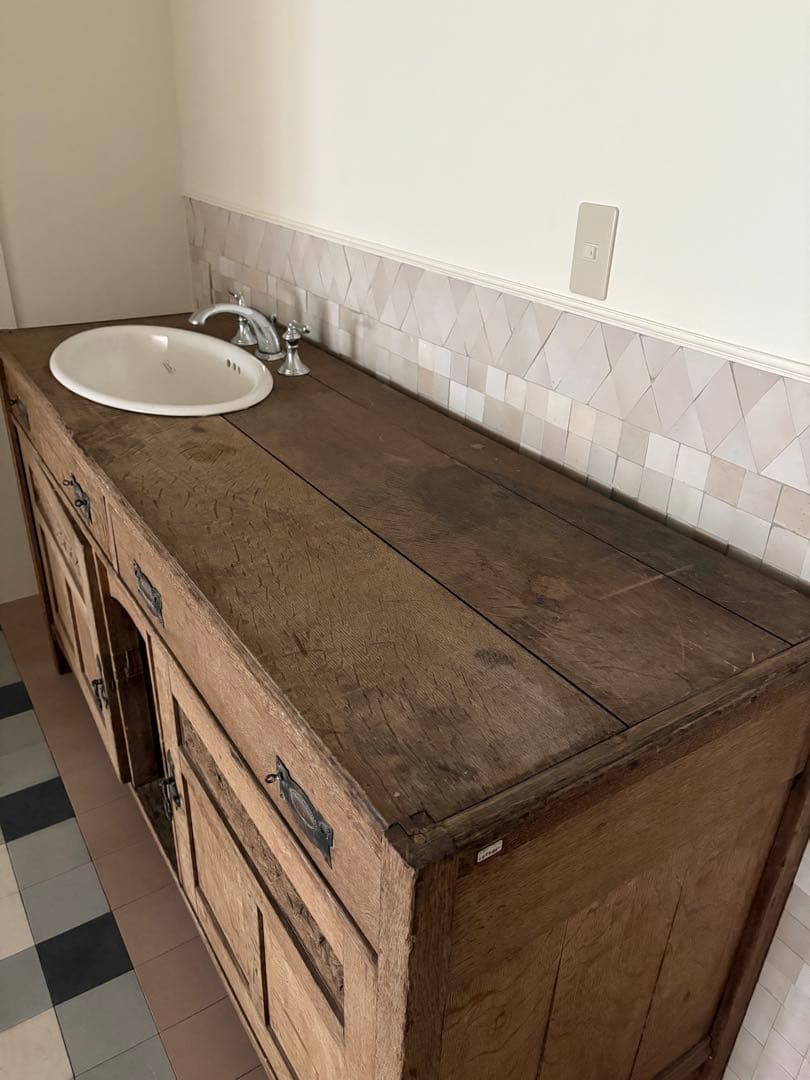 フレンチシャビーアンティーク 木製洗面台 陶器製洗面ボウル付き