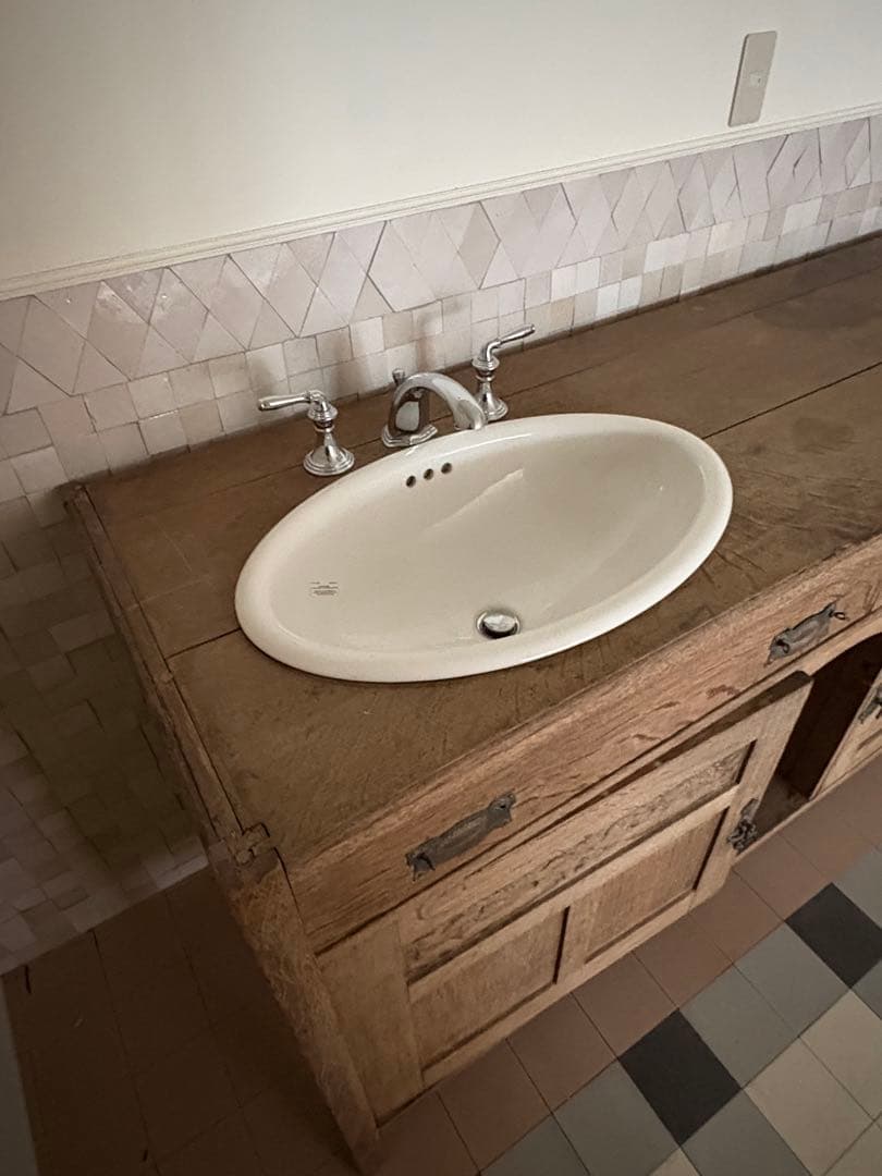 フレンチシャビーアンティーク 木製洗面台 陶器製洗面ボウル付き