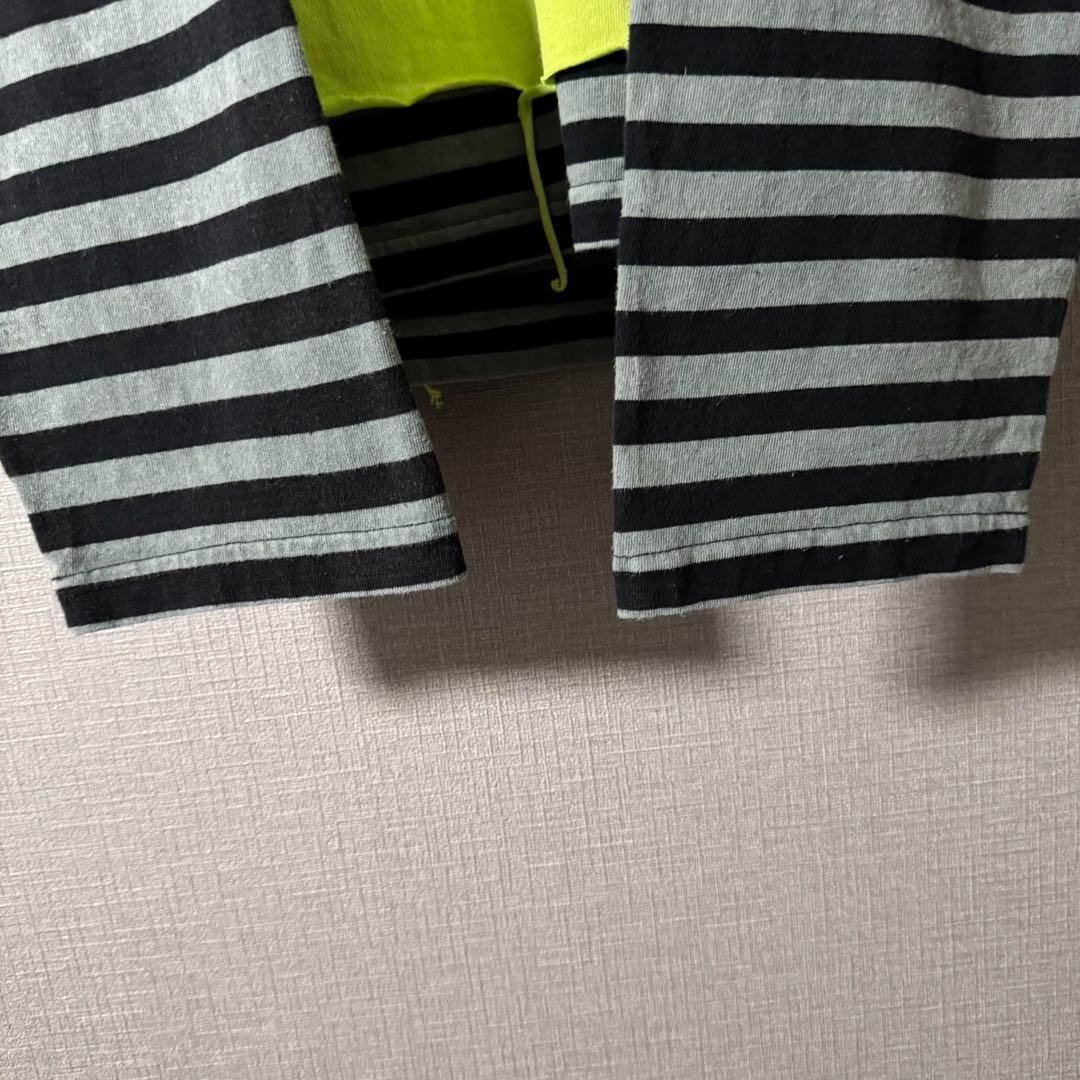 GALFY レイヤード風 ロンT ヴィンテージ加工 ボーダー バックデカロゴ L