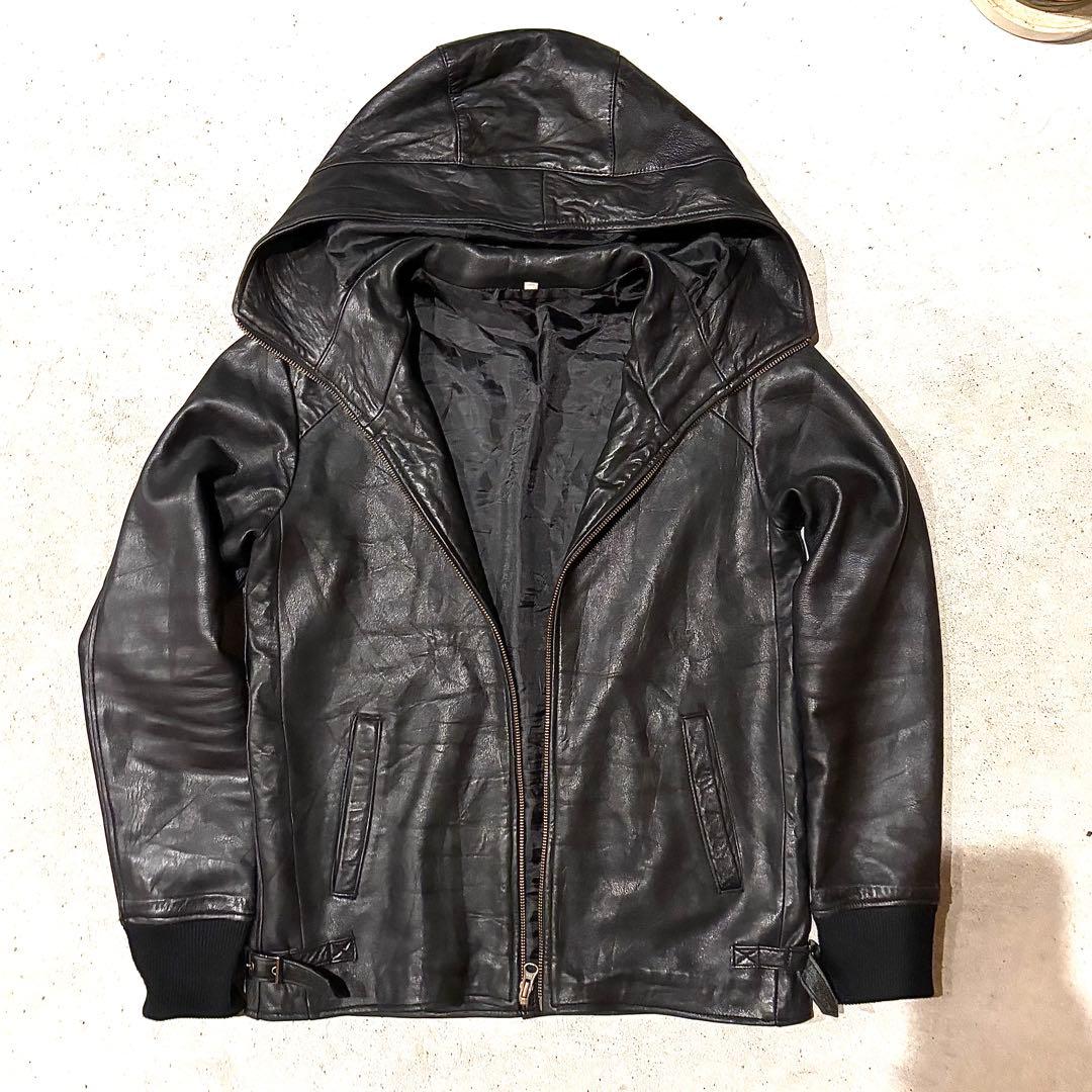 00,s archive ラムレザー ジップフーディー ダークウェア
