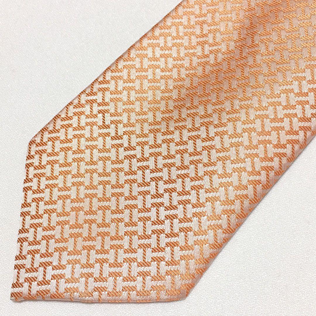 未使用級 H織りタイ ファソネH柄 エルメス HERMES ネクタイ オレンジ